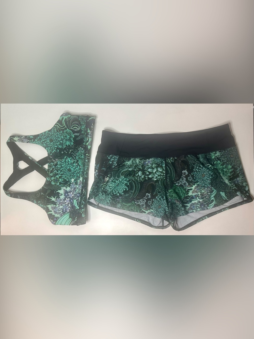 🦄 RARE Lululemon Floral Racerback Bra & Speed Up Shorts Set Sz 12/10 Collectors - Picture 14 of 14